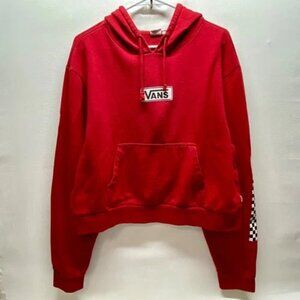 VANS Cropped Hoodie Women's XL Red Pullover Long Sleeve Black Off Wall Logo READ